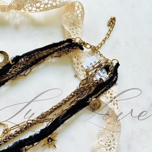 FREE PEOPLE Maggie May Layered Necklace In Gold & Black NWT - Picture 4 of 5